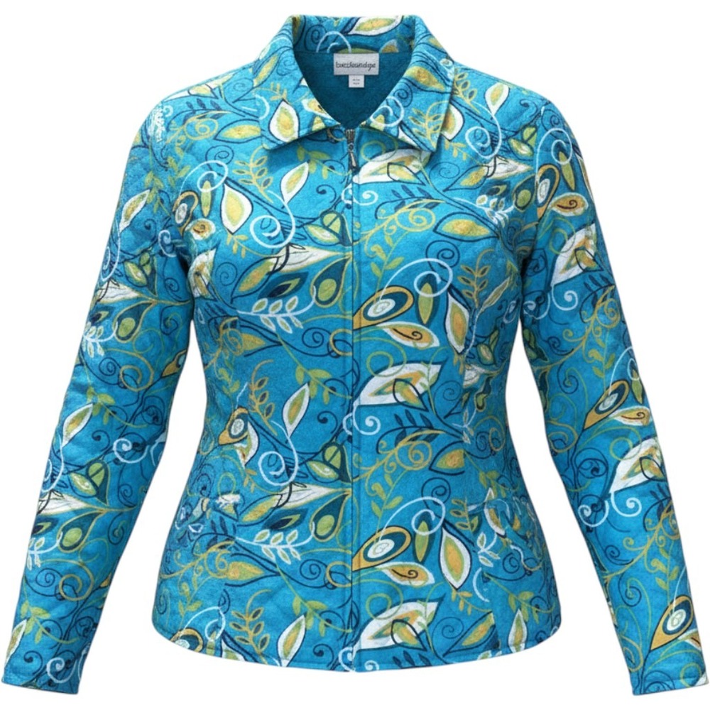 Vtg Breckenridge Quilted Paisley Jacket Womens L Teal Artsy Maximalist Blazer